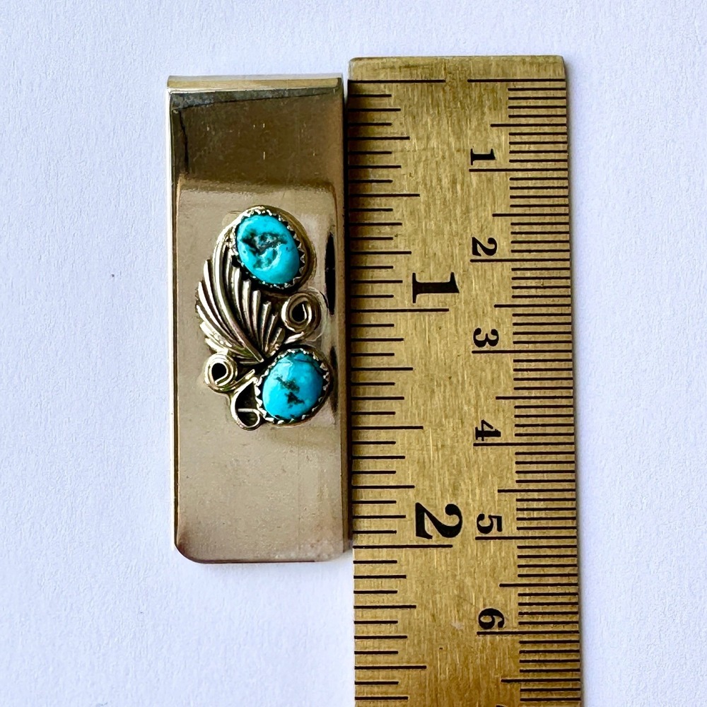 Navajo Money Clip Turquoise Sterling Leaf Sally Arviso Native American Handmade - Picture 2 of 5